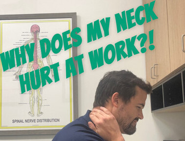 Desk worker in Waukee experiencing neck pain from poor posture at computer.